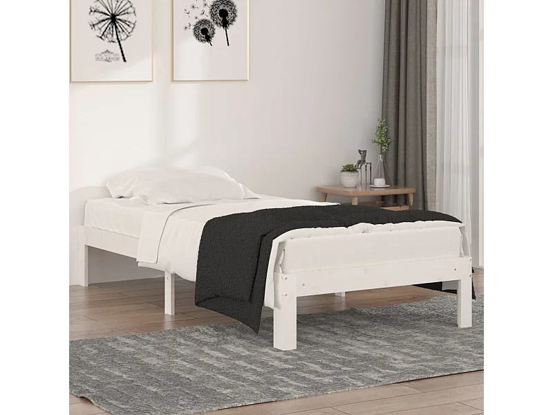 Estrutura de cama solteiro 90x190 cm madeira maciça branco