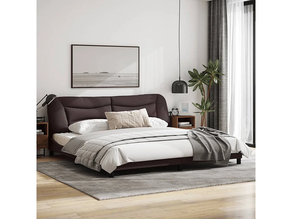 Estructura de cama con cabecero de tela marrón oscuro 200x200cm