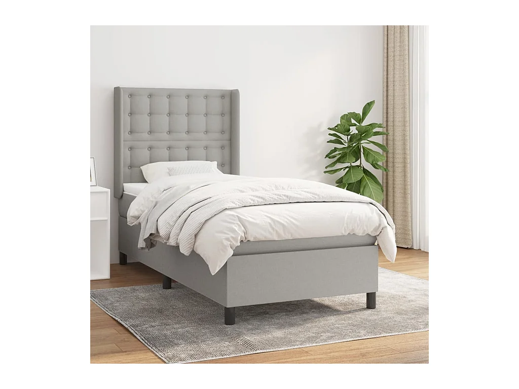 Cama box spring con colchón tela gris claro 90x200 cm