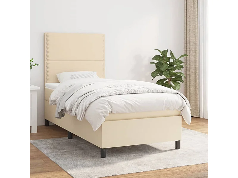 Cama box spring con colchón tela color crema 90x190 cm