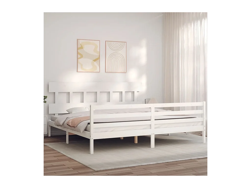 Cadre de lit avec tête de lit blanc Super King bois massif