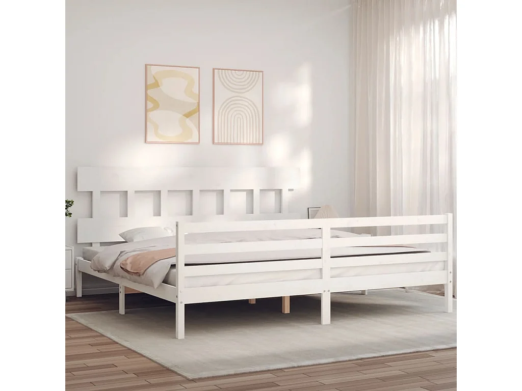 Estrutura cama Super King Size c/ cabeceira madeira branco