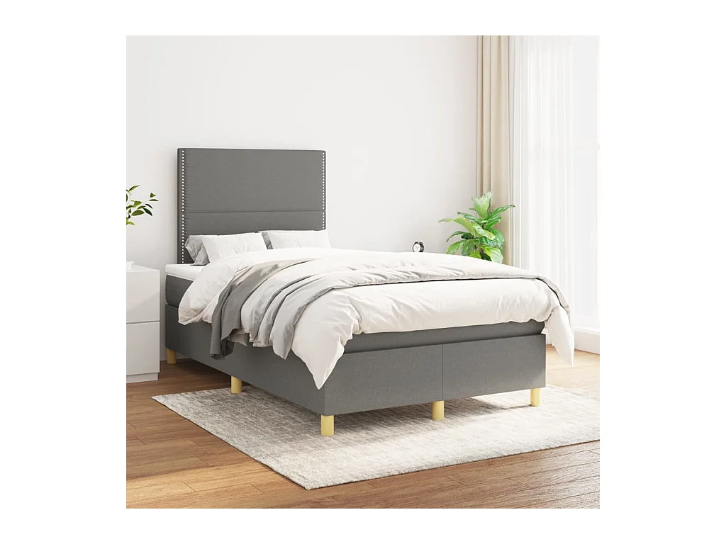 Cama box spring con colchón tela gris oscuro 120x200 cm