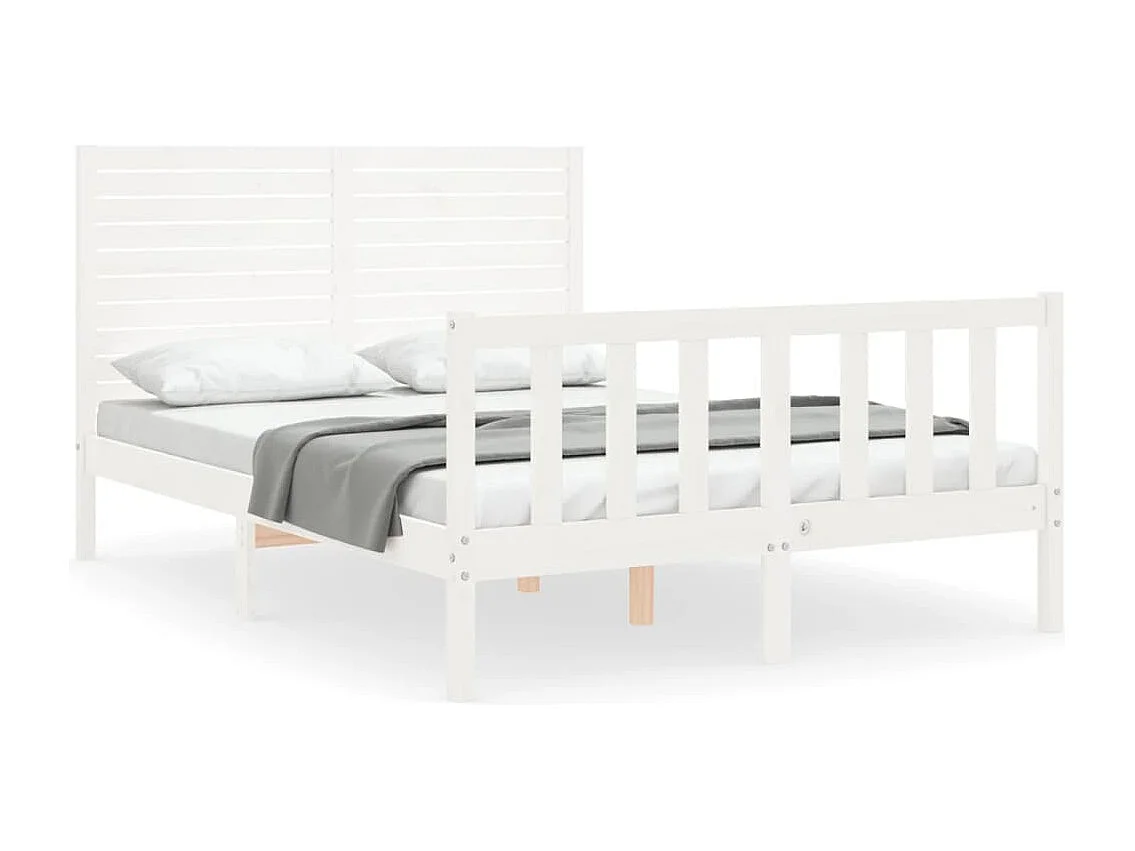 Estructura cama de matrimonio con cabecero madera maciza blanco
