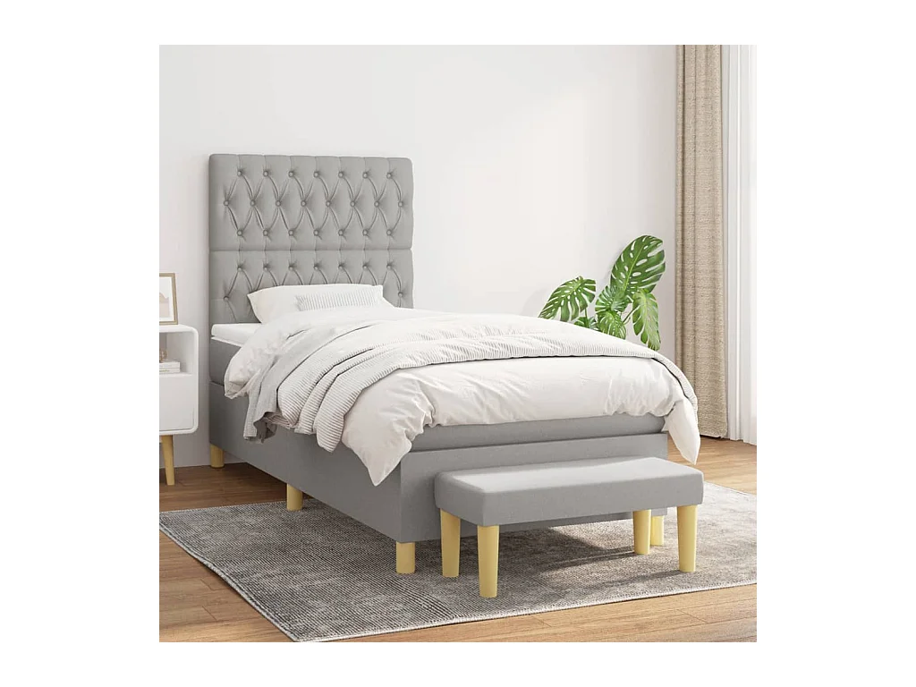 Lit à sommier tapissier et matelas Gris clair 90x190 cm Tissu