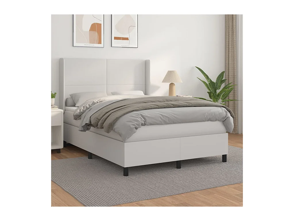 Cama com molas/colchão 140x190 cm couro artificial branco