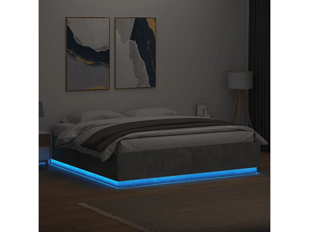 Estructura cama con luces LED madera gris hormigón 200x200 cm