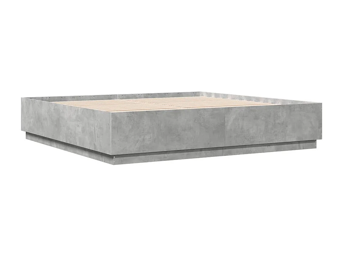 Estructura cama con luces LED madera gris hormigón 200x200 cm