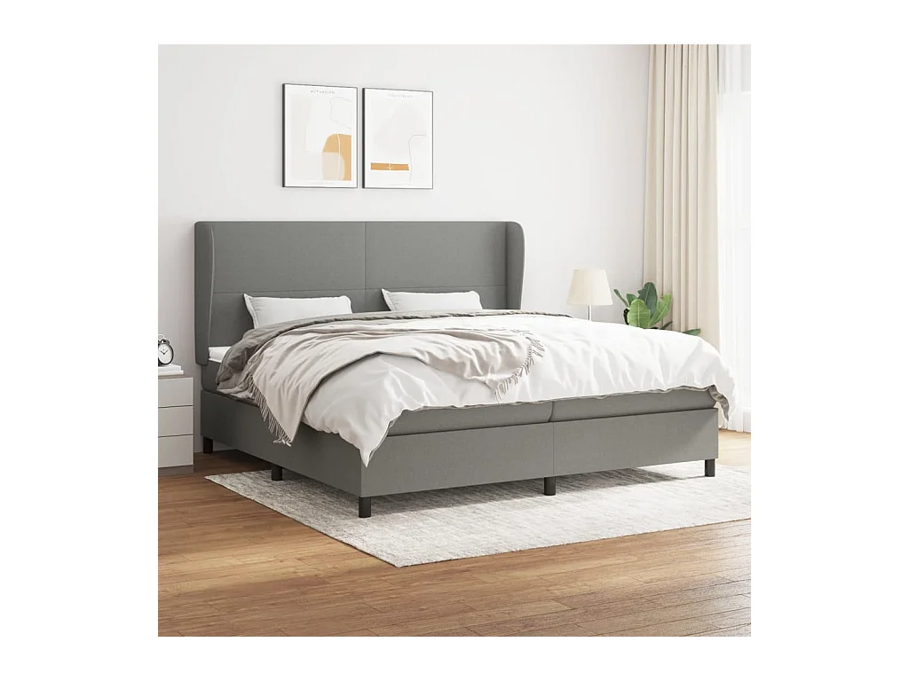 Lit à sommier tapissier avec matelas Gris foncé 200x200cm Tissu