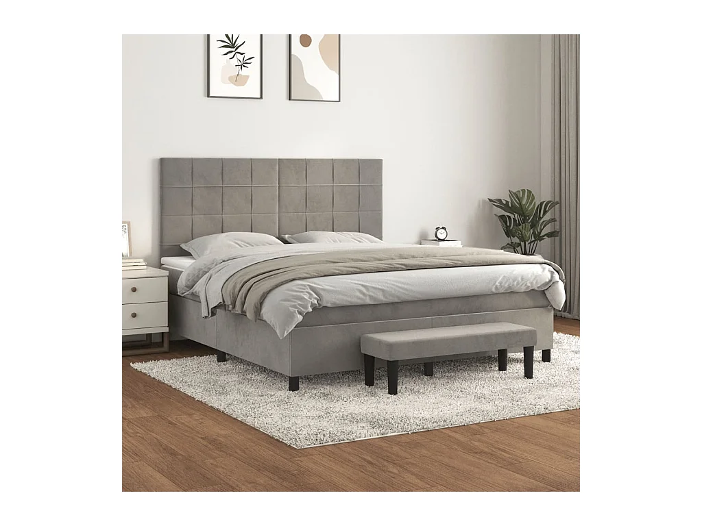 Lit à sommier tapissier et matelas Gris clair 180x200cm Velours