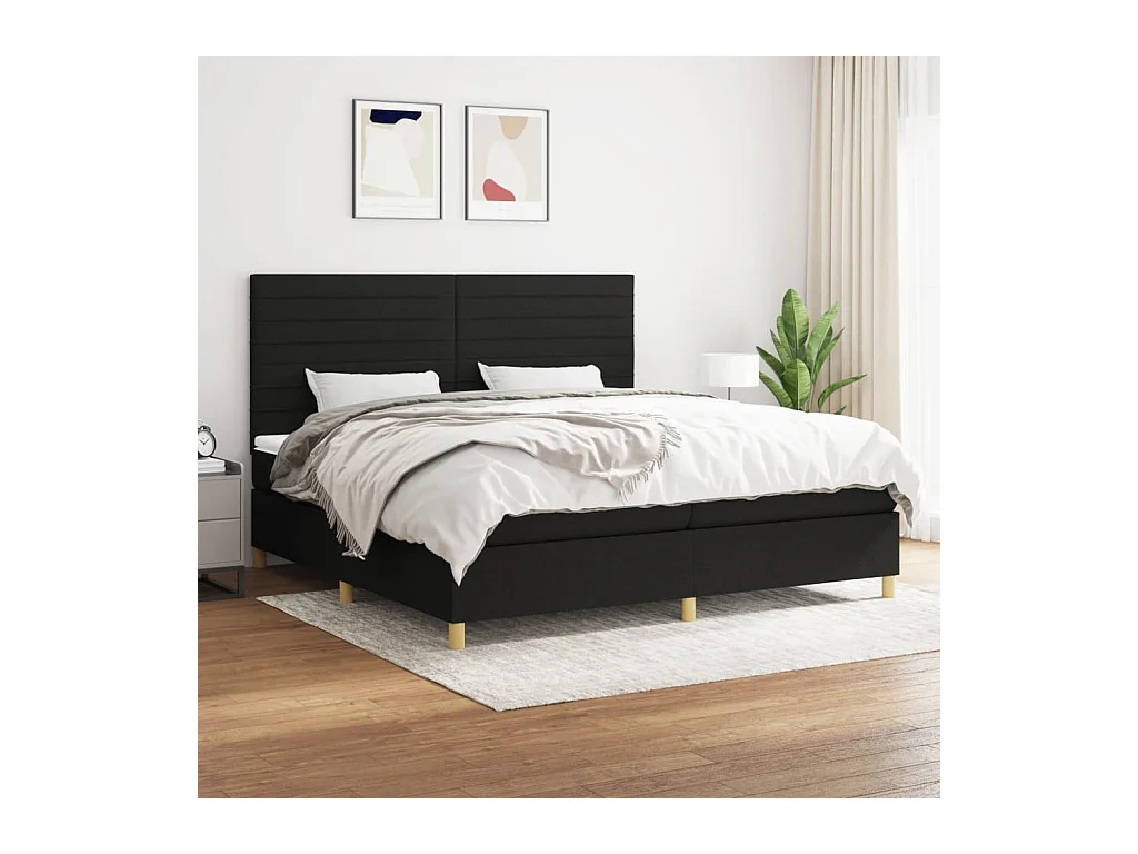 Lit à sommier tapissier avec matelas Noir 200x200 cm Tissu
