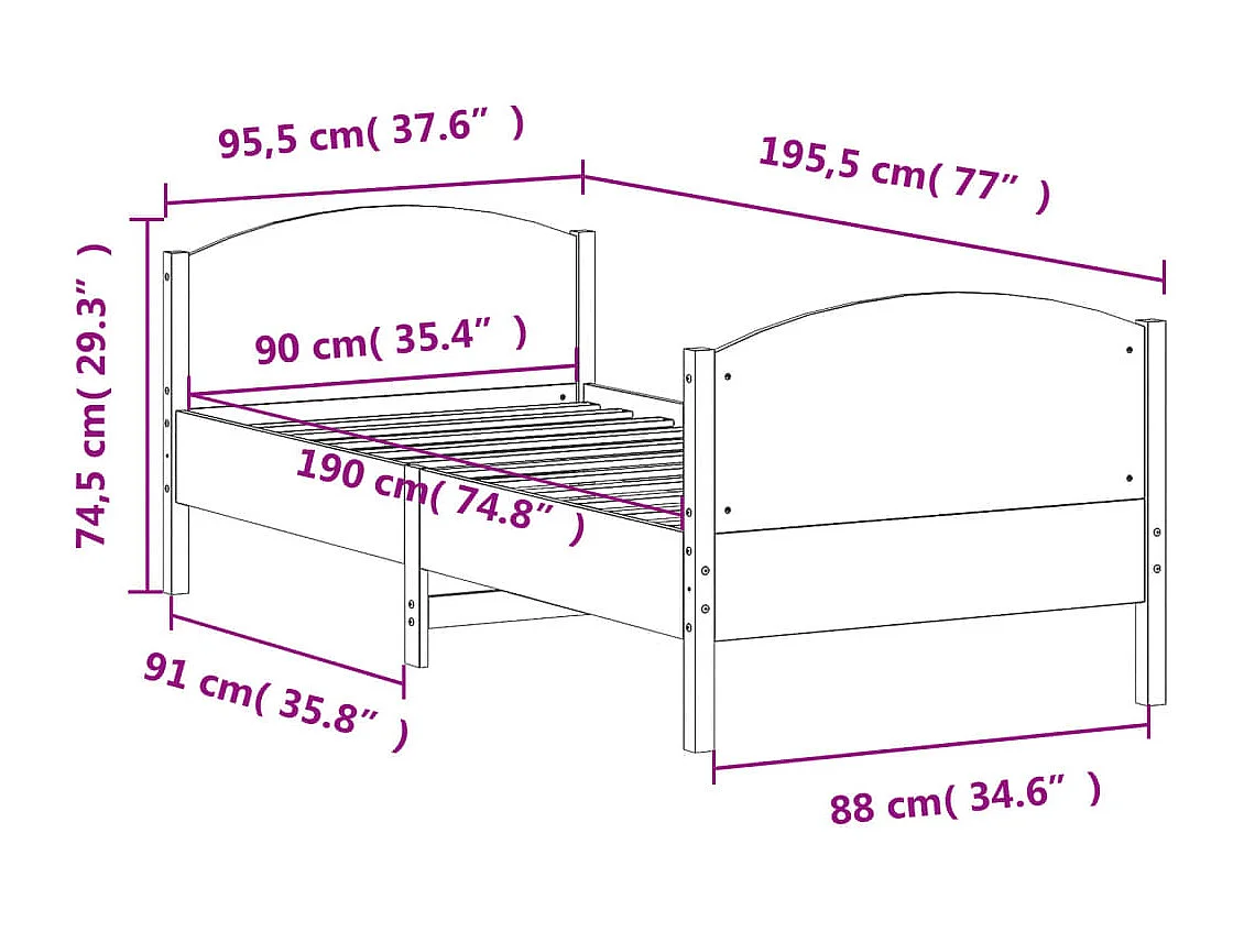 Estructura de cama con cabecero madera pino blanco 90x190 cm