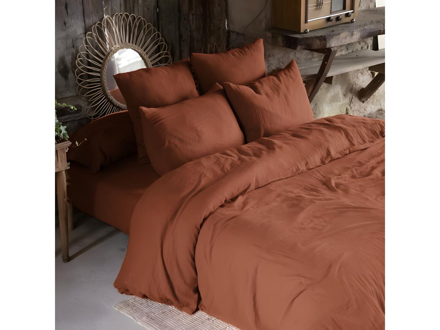 Housse De Couette 240x260 Gaze De Coton Terracotta