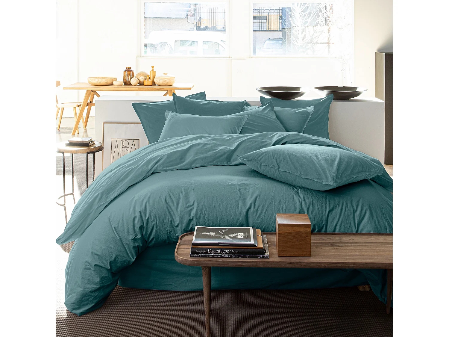 Housse de couette 240x260 en Lin Lavé Bleu Stone - Linge de lit Housse de couette premium 100 % Lin Lavé