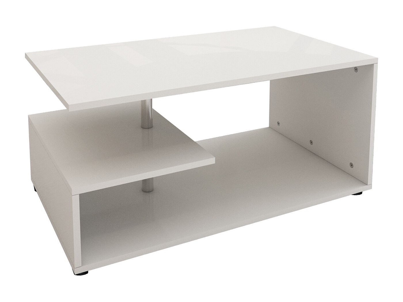 Tavolino Da Caffè ML-Design Bianco Con Barra Metallica - 91x41x52,6 Cm, 3 Ripiani, Design Moderno Per Soggiorno O Ufficio