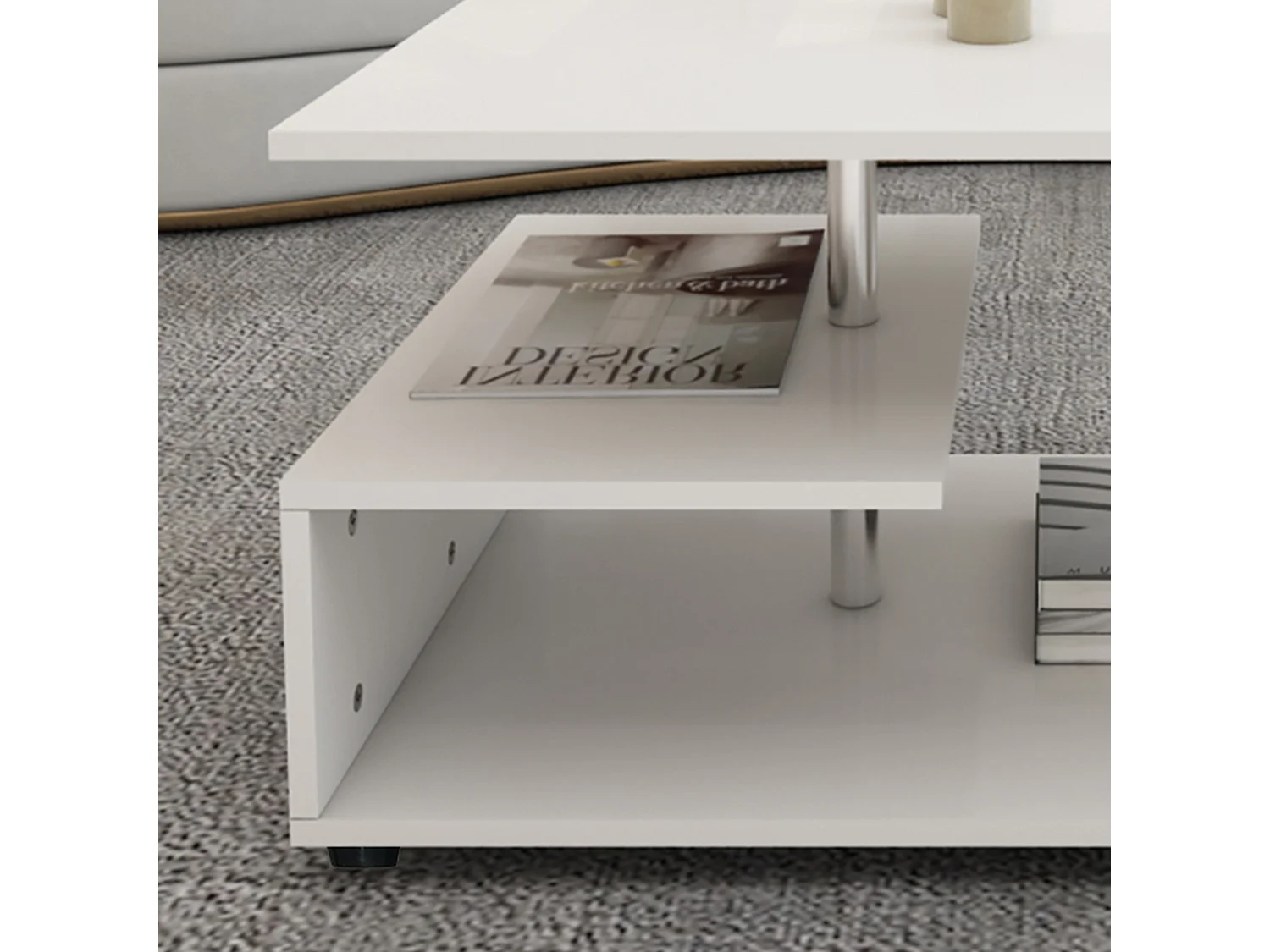 Tavolino da salotto bianco moderno con spazio di archiviazione su 3 livelli