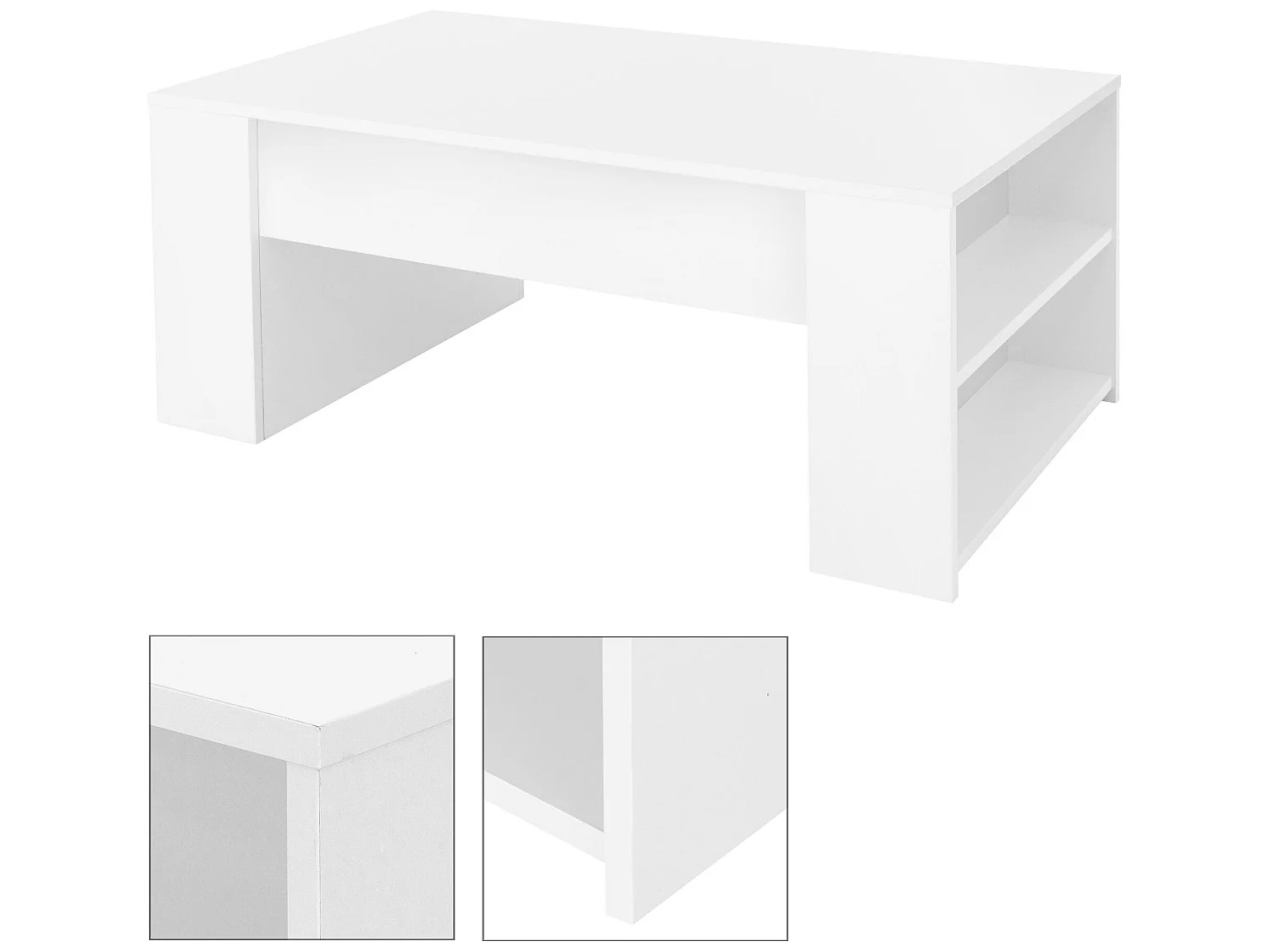 Table basse blanc salon table d'appoint en MDF avec 2 étagères ML-DESIGN