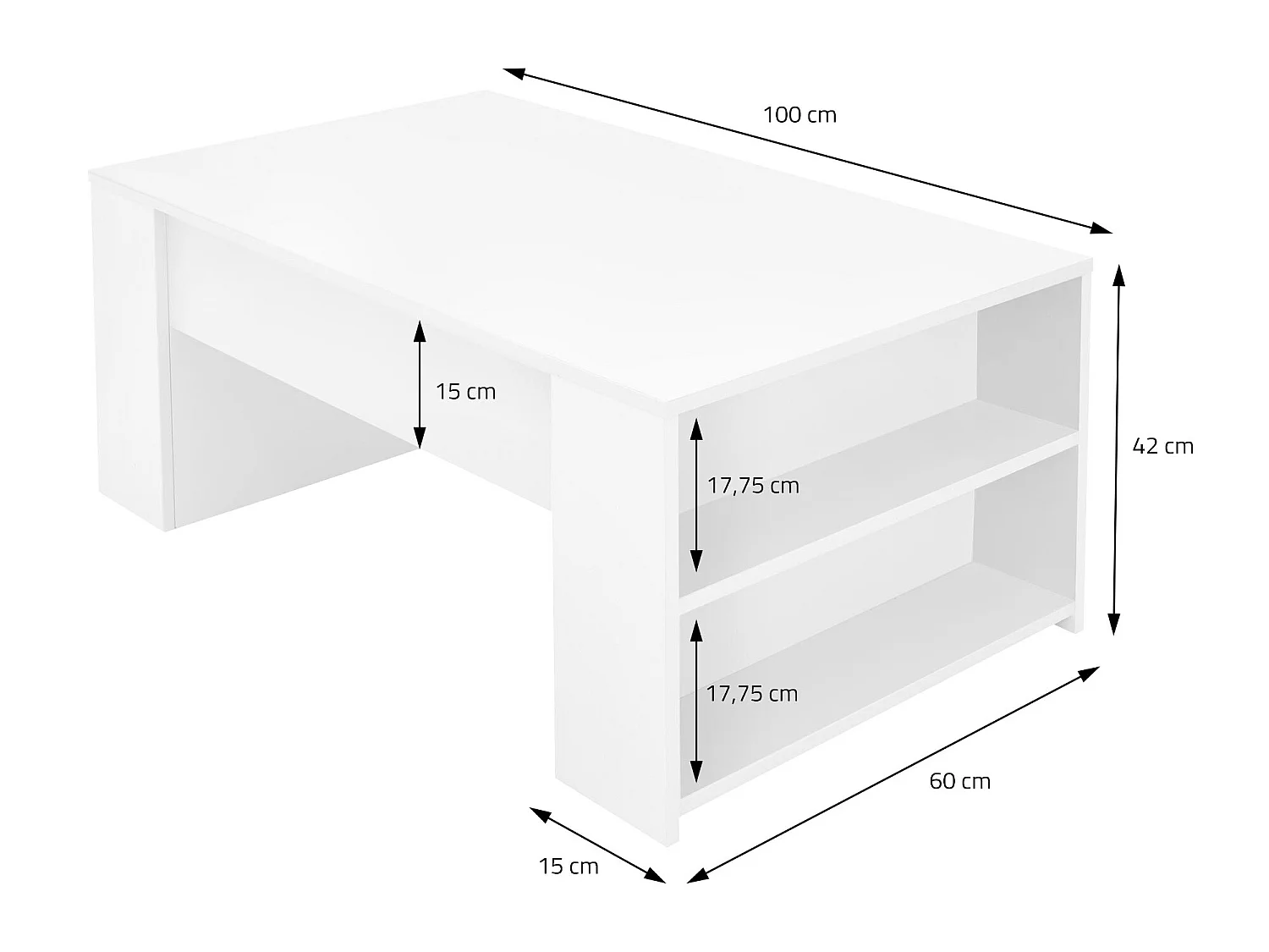 Tavolino da salotto bianco in MDF con 2 ripiani moderno ML-DESIGN