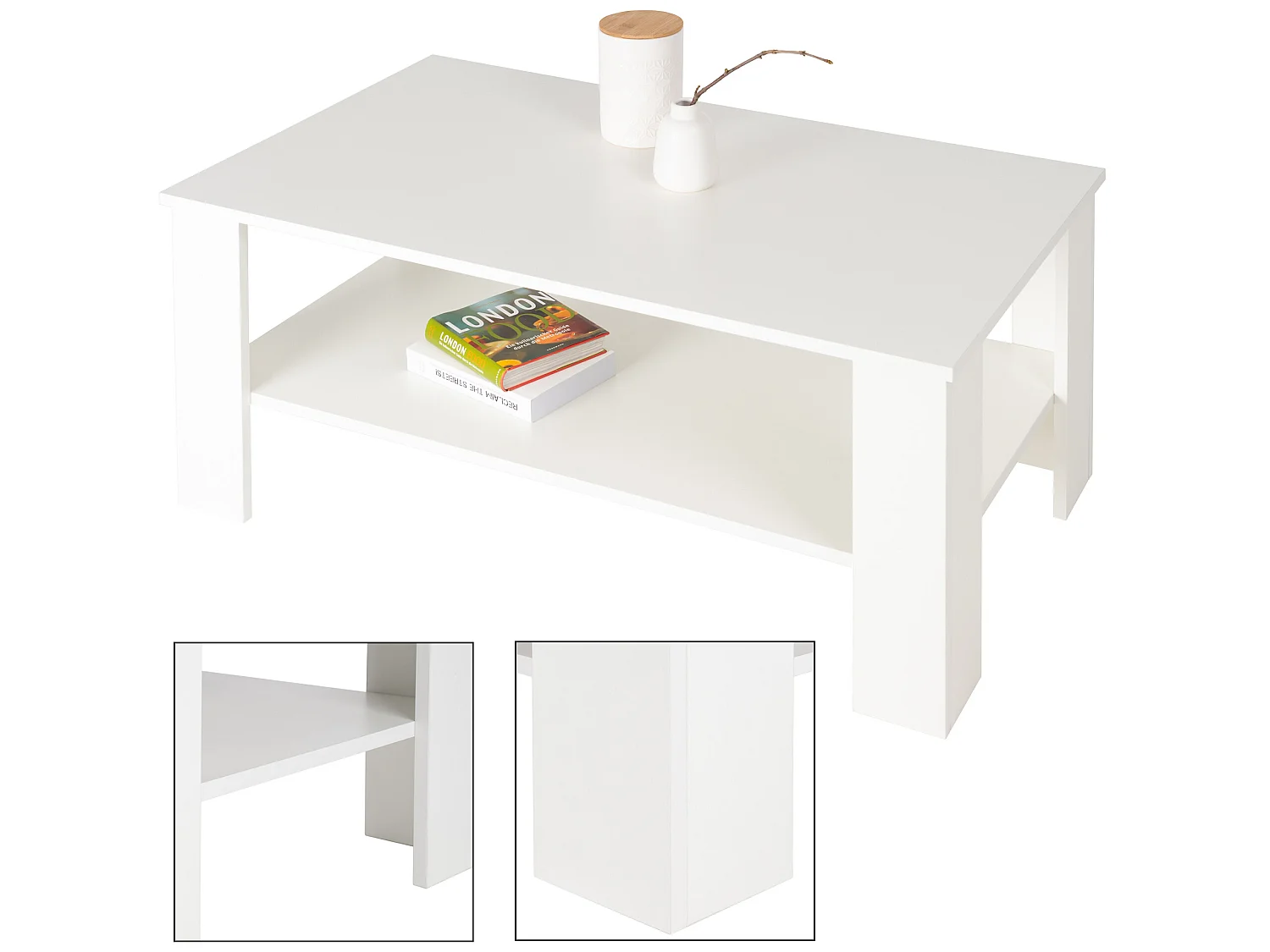 Mesa de centro consola blanca mesa auxiliar con estante ML-DESIGN