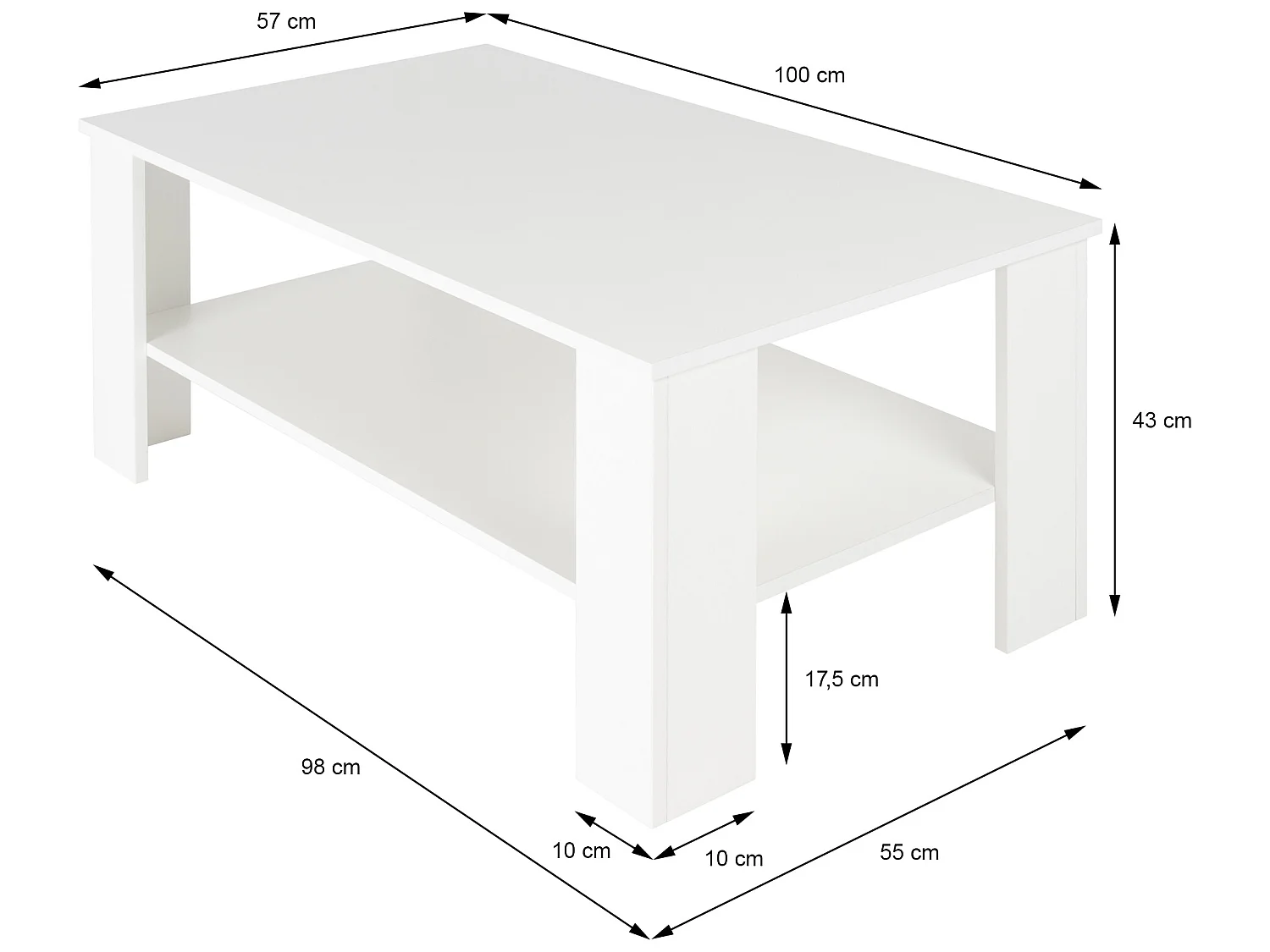 Mesa de centro consola blanca mesa auxiliar con estante ML-DESIGN