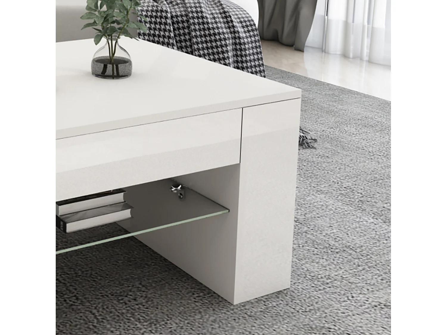 Tavolino con ripiano in vetro, bianco opaco/lucido 100x42x60 cm ML-DESIGN