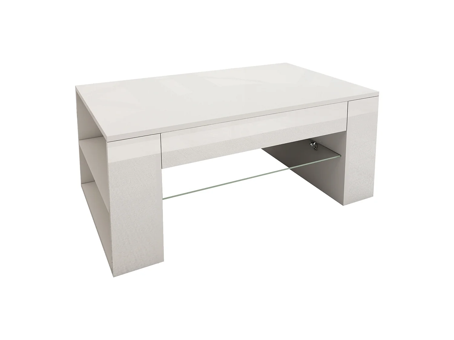 Tavolino con ripiano in vetro, bianco opaco/lucido 100x42x60 cm ML-DESIGN