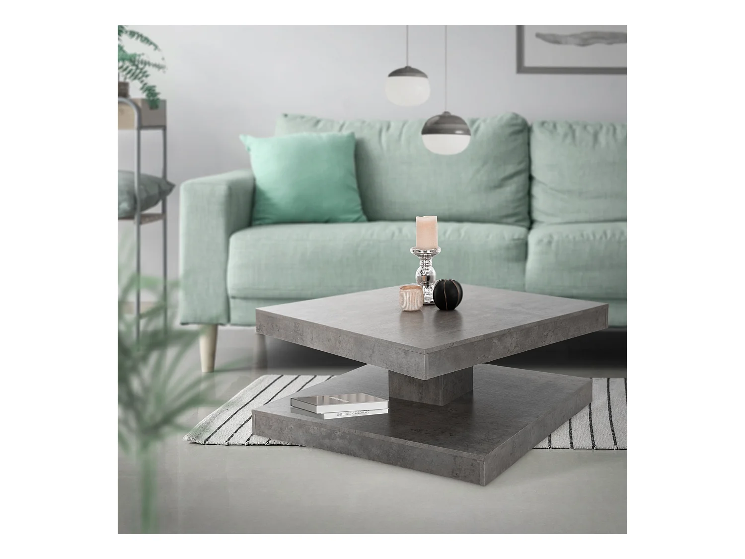 Table basse carrée pivotante 360° gris béton 78 x 78 x 36 cm ML-DESIGN