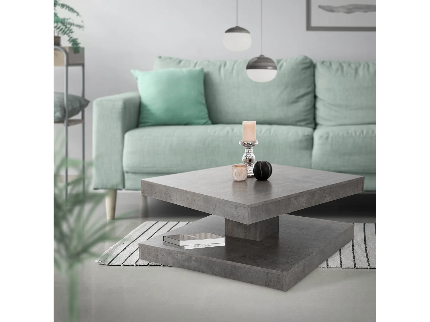 Table basse carrée pivotante 360° gris béton 78 x 78 x 36 cm ML-DESIGN