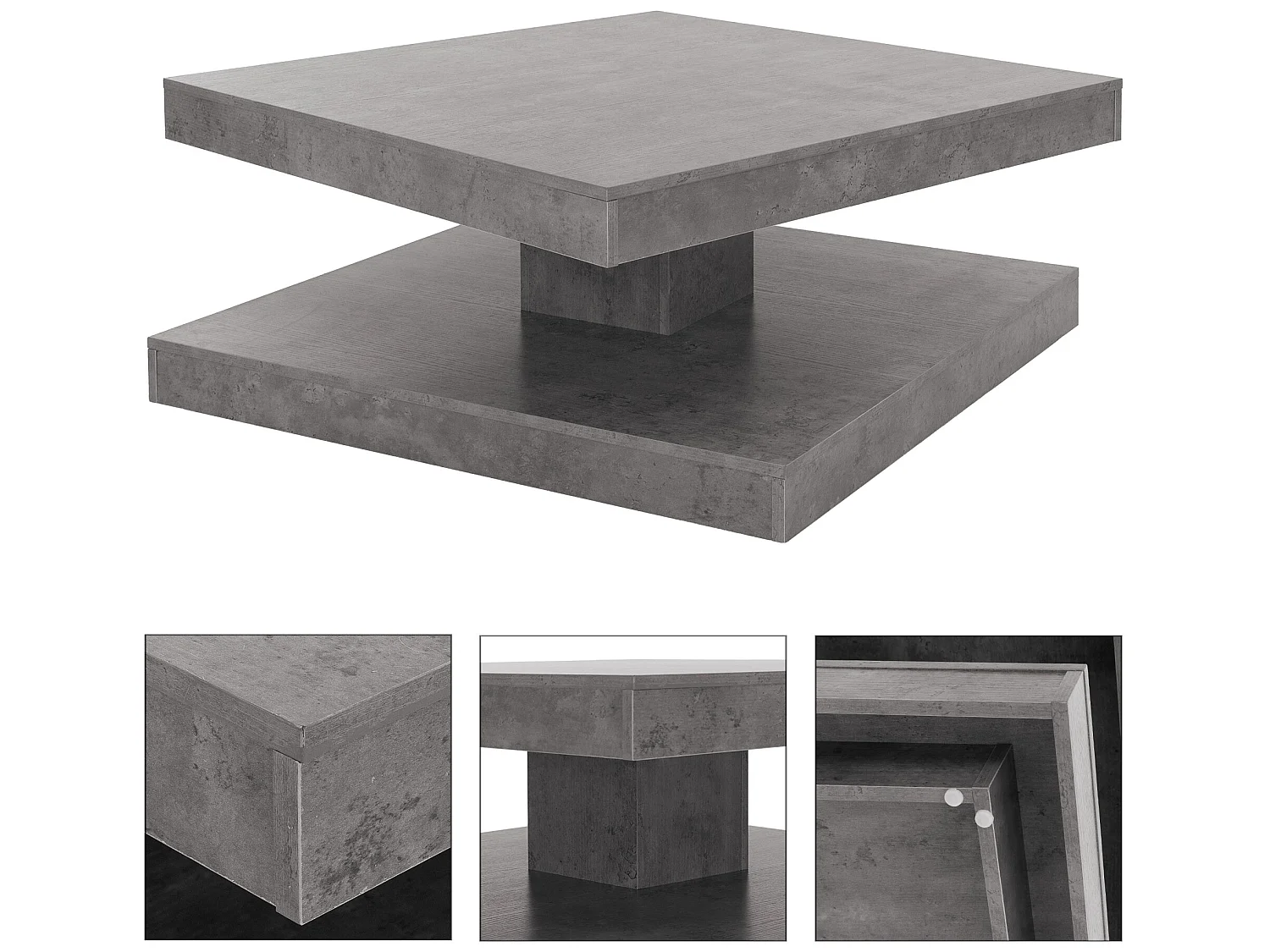 Table basse carrée pivotante 360° gris béton 78 x 78 x 36 cm ML-DESIGN