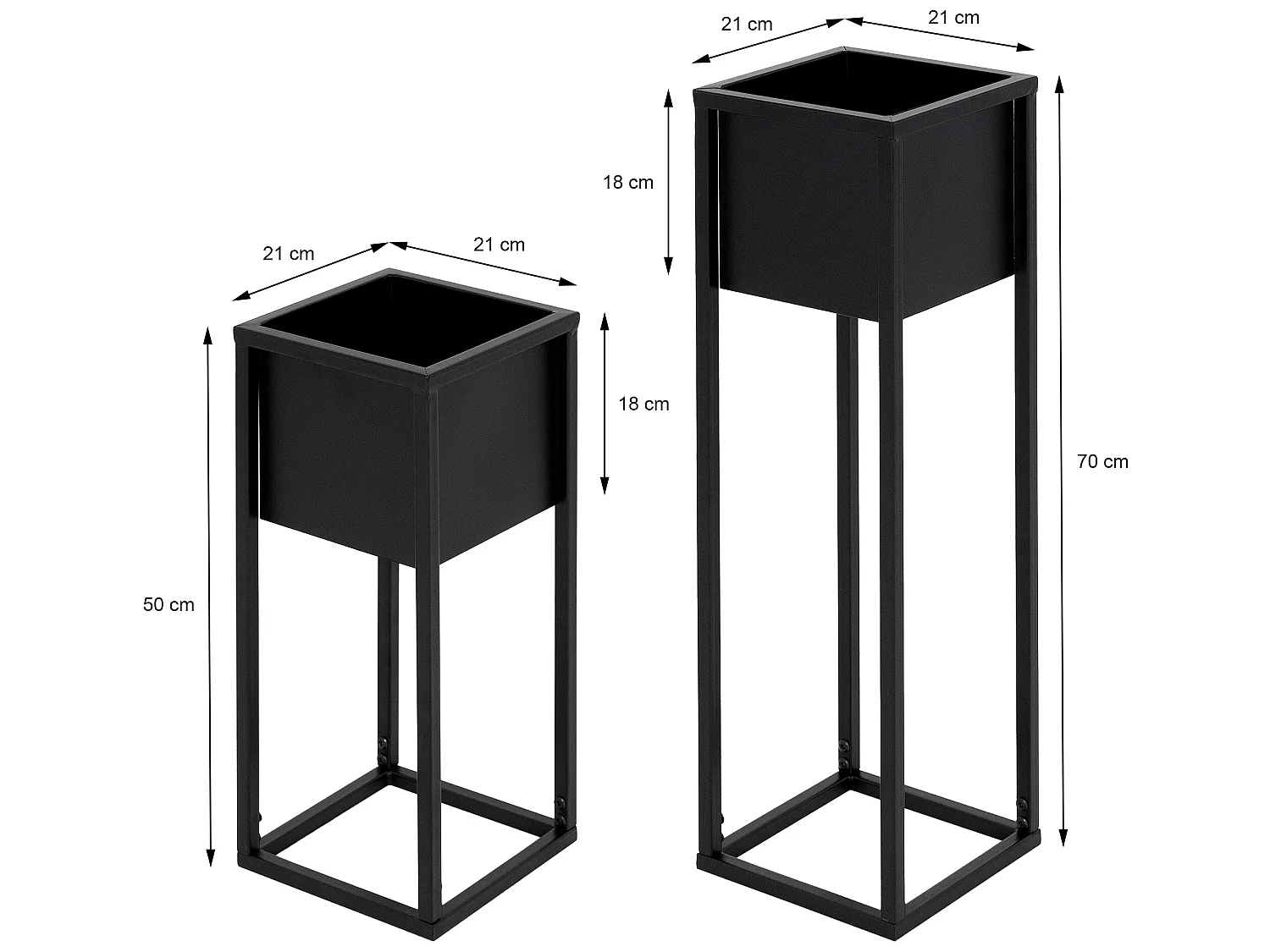 Set 2x supports plantes surélevé pots noir jardinière carré métal ML-DESIGN