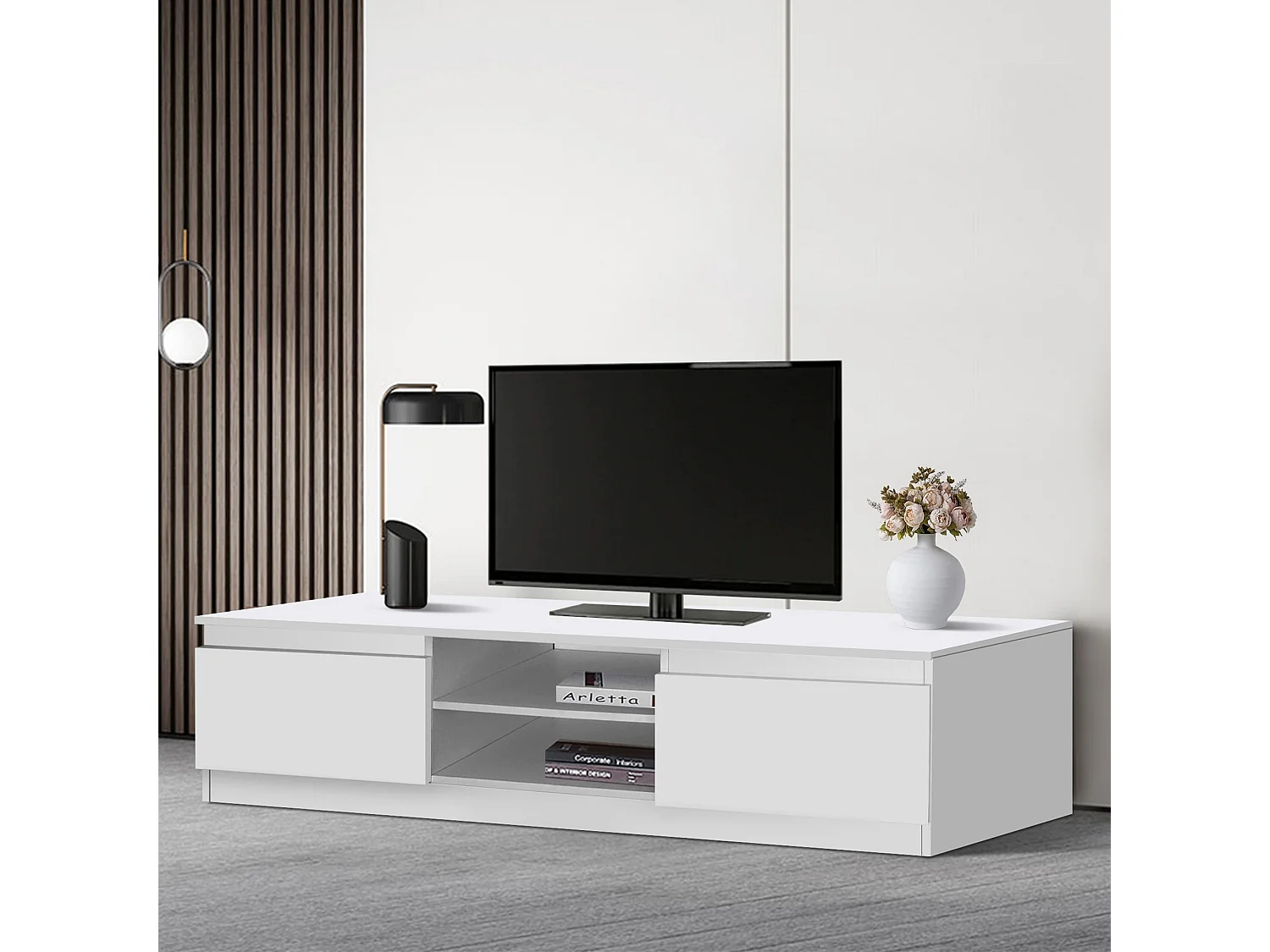 Meuble banc TV robuste blanc MDF matériel de montage inclus ML-DESIGN