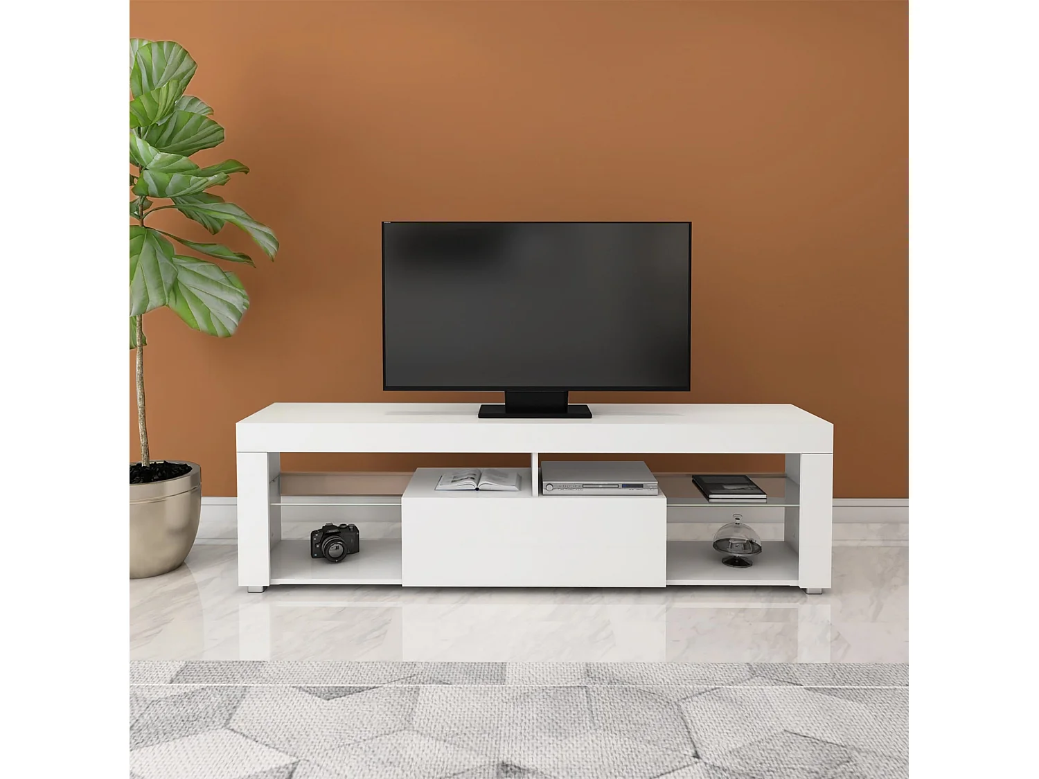 Mueble bajo TV soporte TV para salón blanco MDF 140 x 51 x 35 cm ML-DESIGN