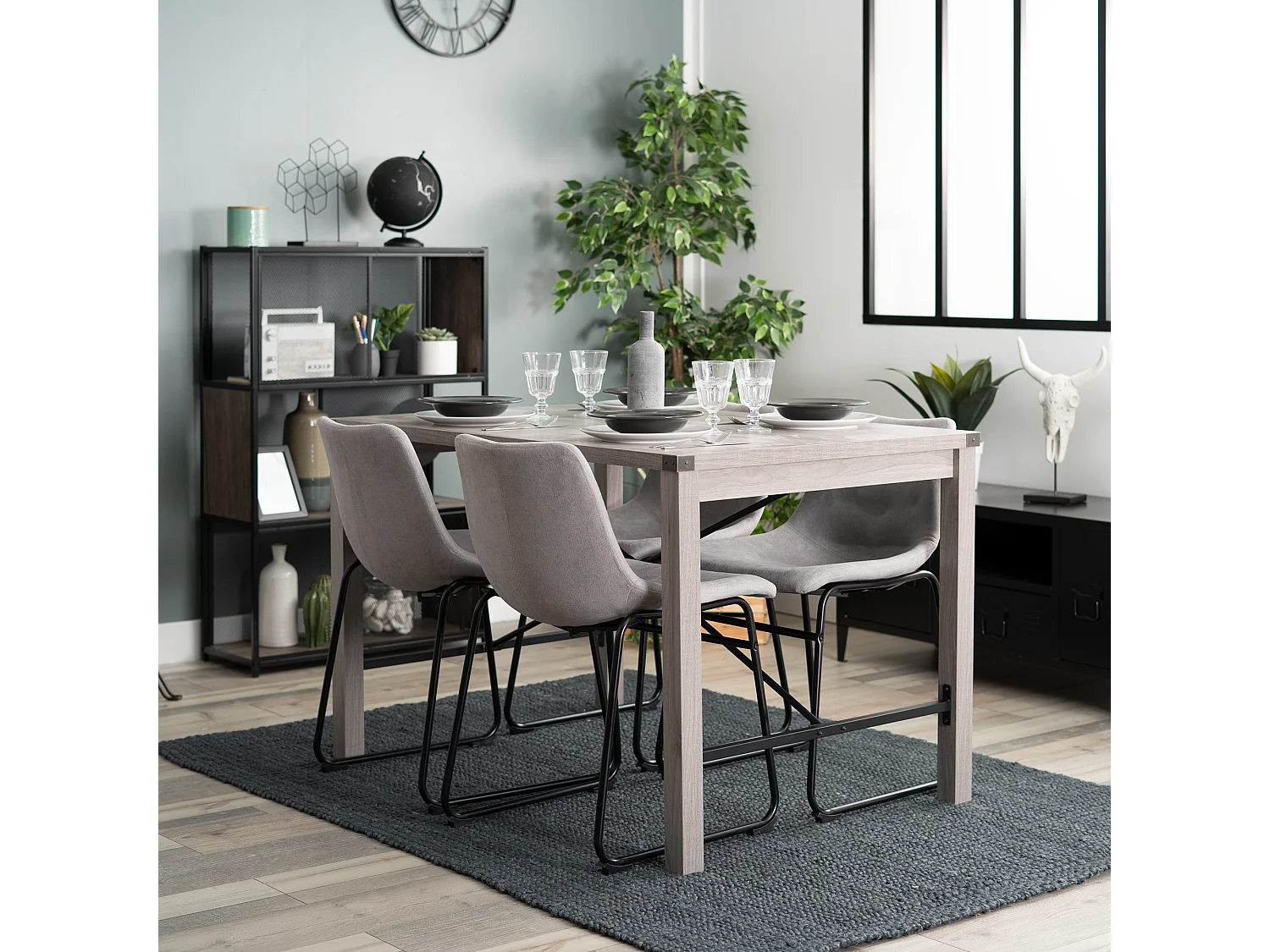 Sedia da pranzo moderna in tessuto grigio e base a slitta in metallo nero GENOVA FABRIC GREY