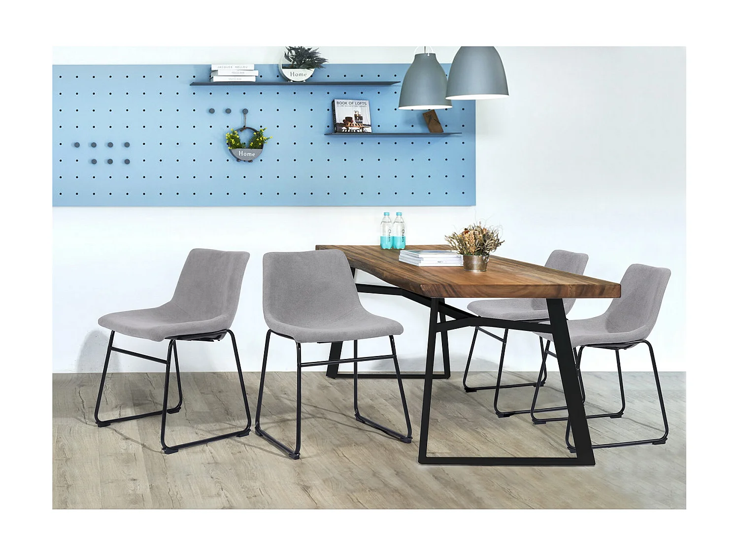 Sedia da pranzo moderna in tessuto grigio e base a slitta in metallo nero GENOVA FABRIC GREY