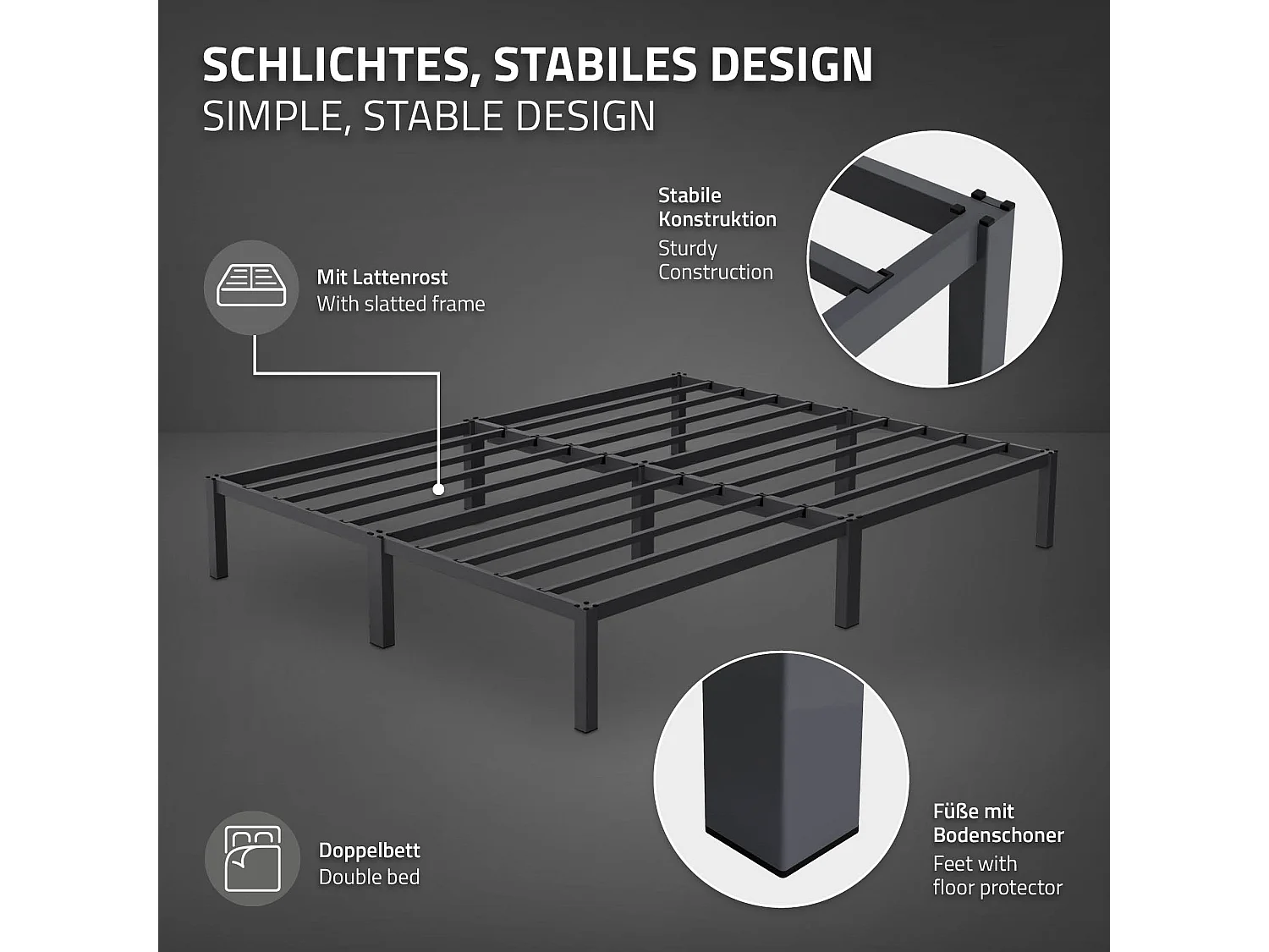 Cadre de lit en acier sommier à lattes anthracite 160 x 200 cm ML-DESIGN