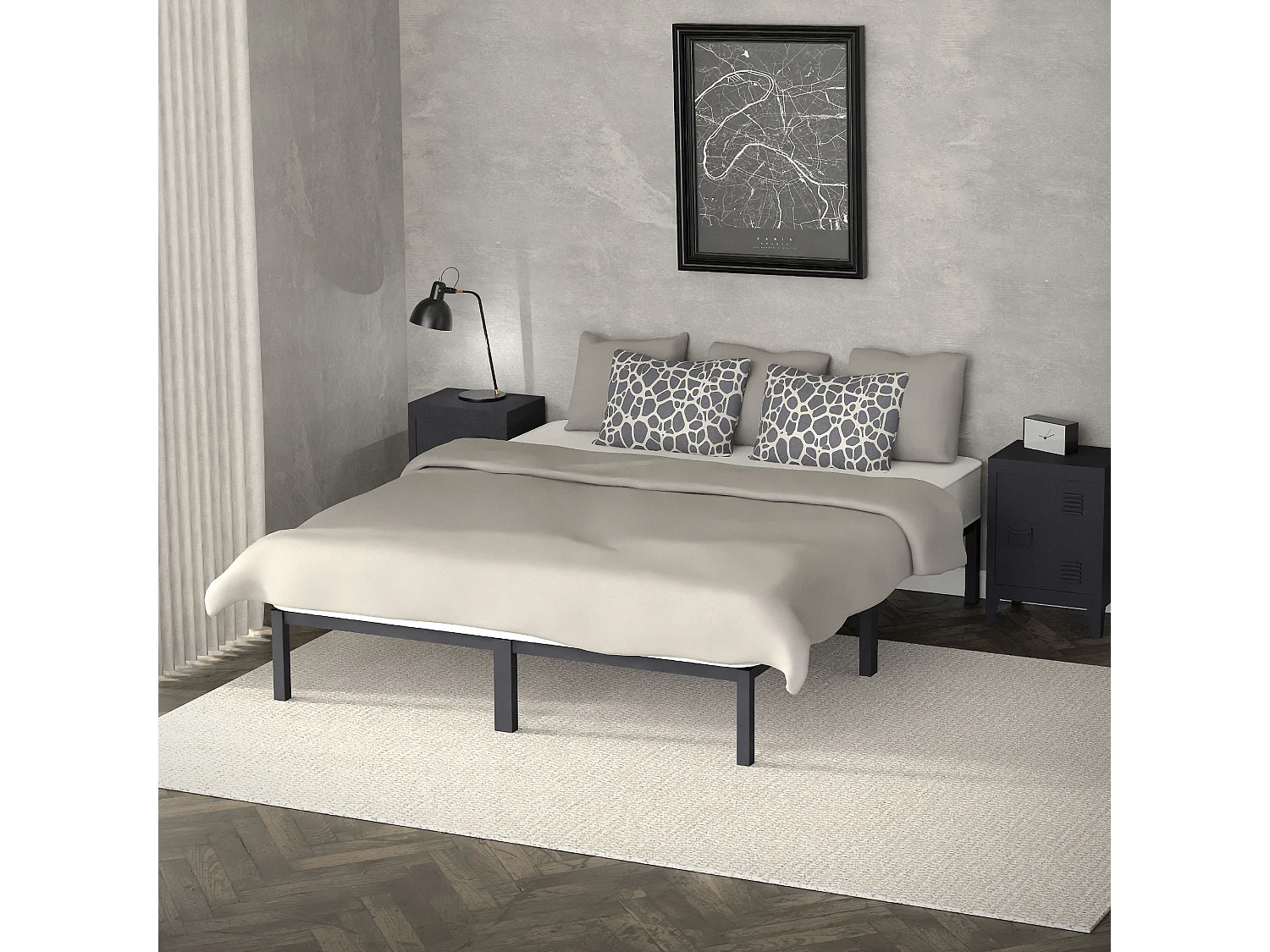 Cadre de lit en acier sommier à lattes anthracite 160 x 200 cm ML-DESIGN