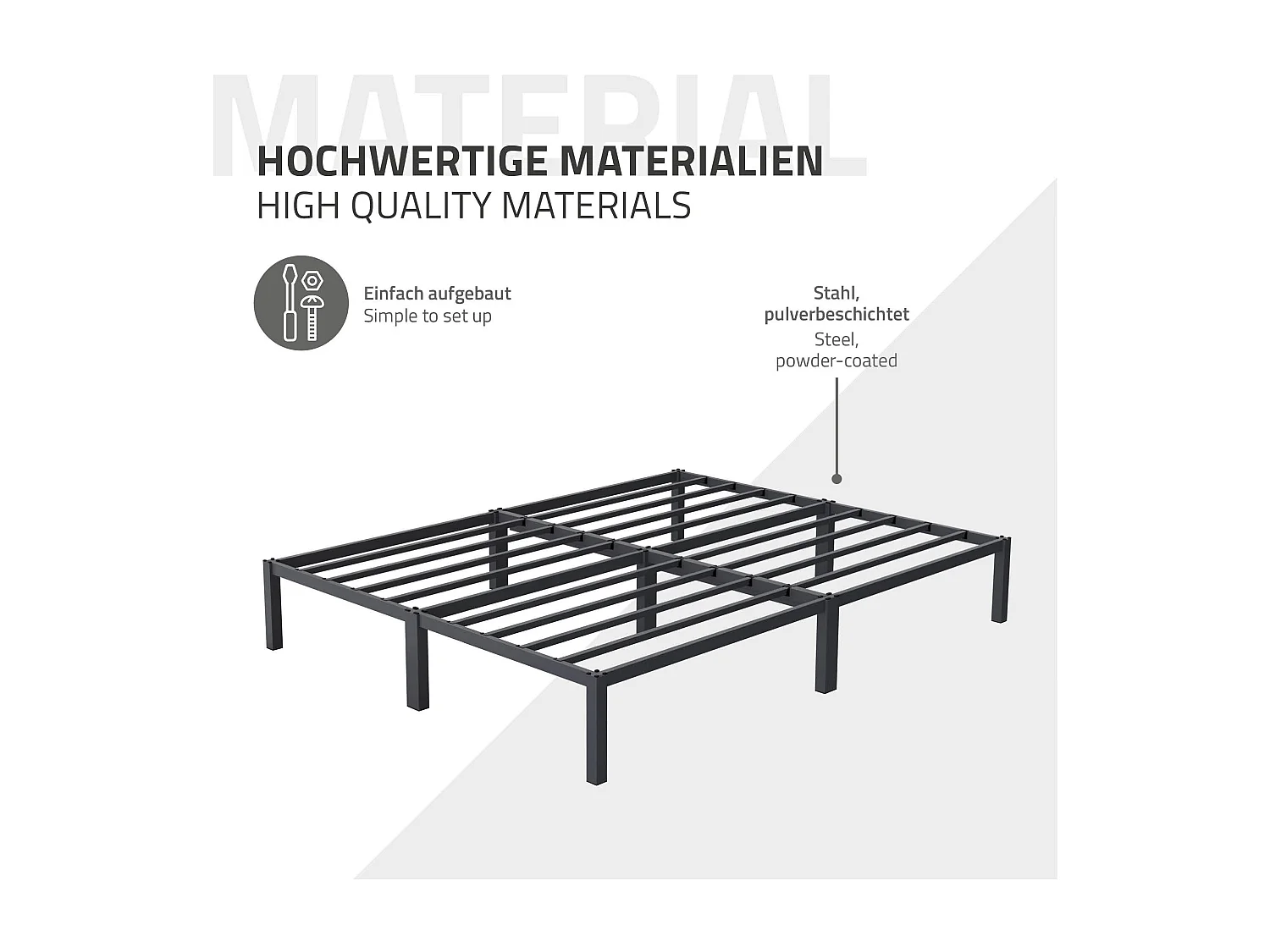 Cadre de lit en acier sommier à lattes anthracite 160 x 200 cm ML-DESIGN