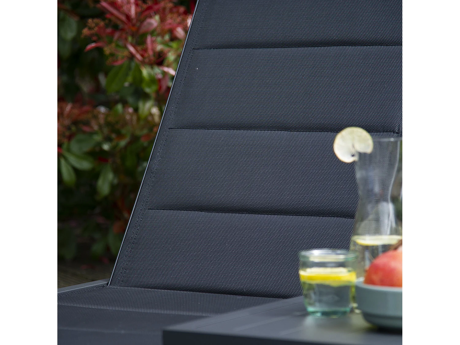 Bain de soleil BARBADOS en textilène noir - aluminium gris anthracite - HAPPY GARDEN