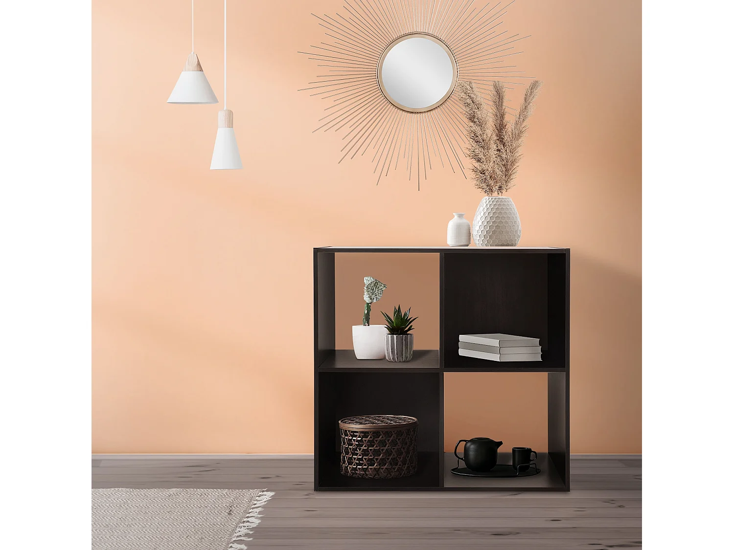 Étagère en cube 4 compartiments marron foncé étagère moderne ML-DESIGN