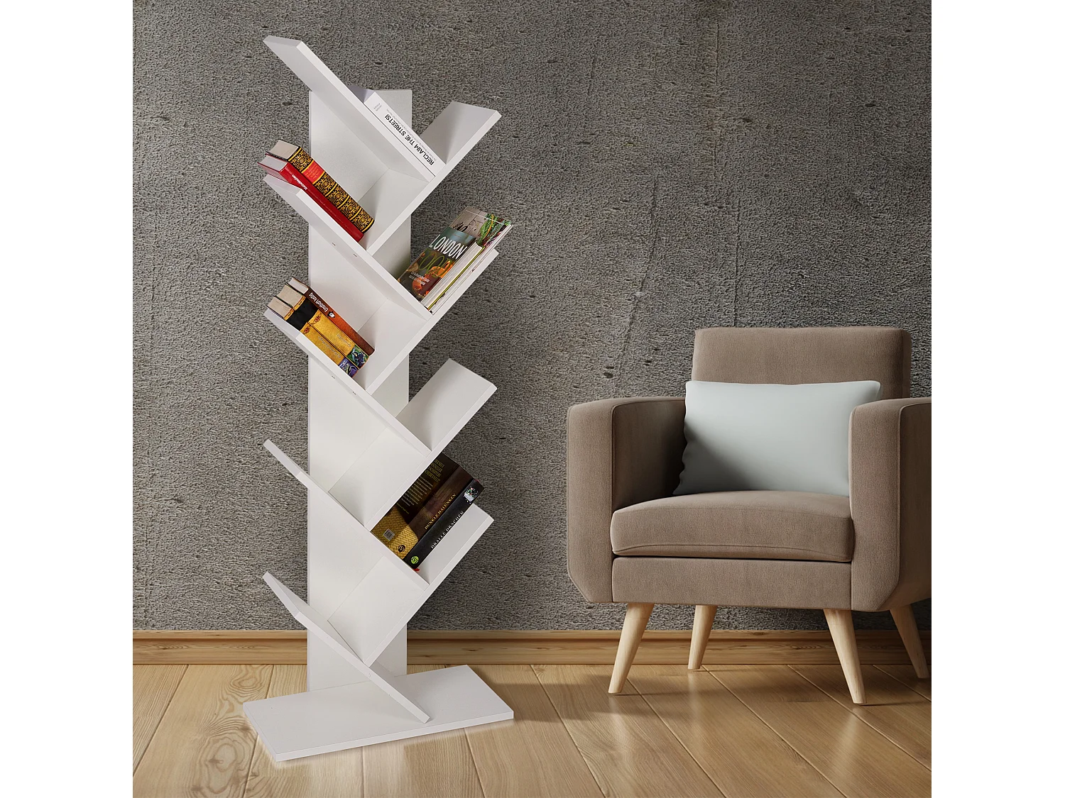 Librería de madera melaminada de 8 niveles con estante ML-DESIGN