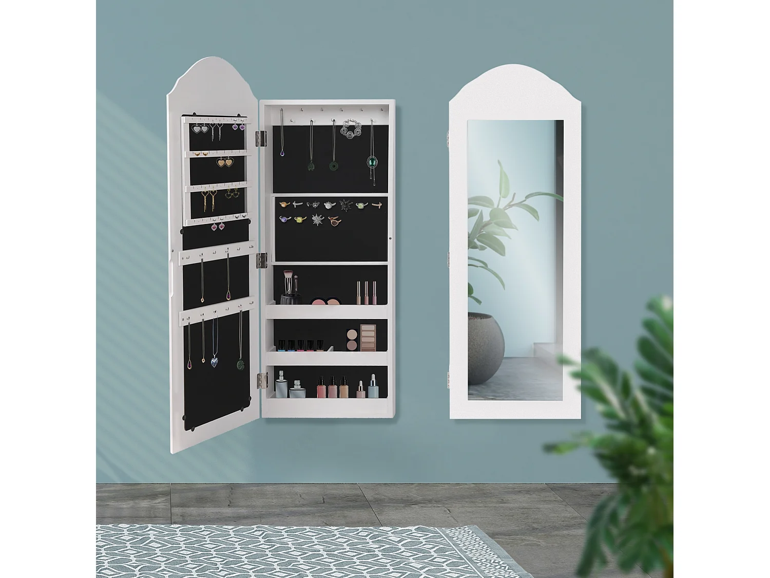 Mueble joyero colgante con espejo 2 en 1 tocador blanco ML-DESIGN