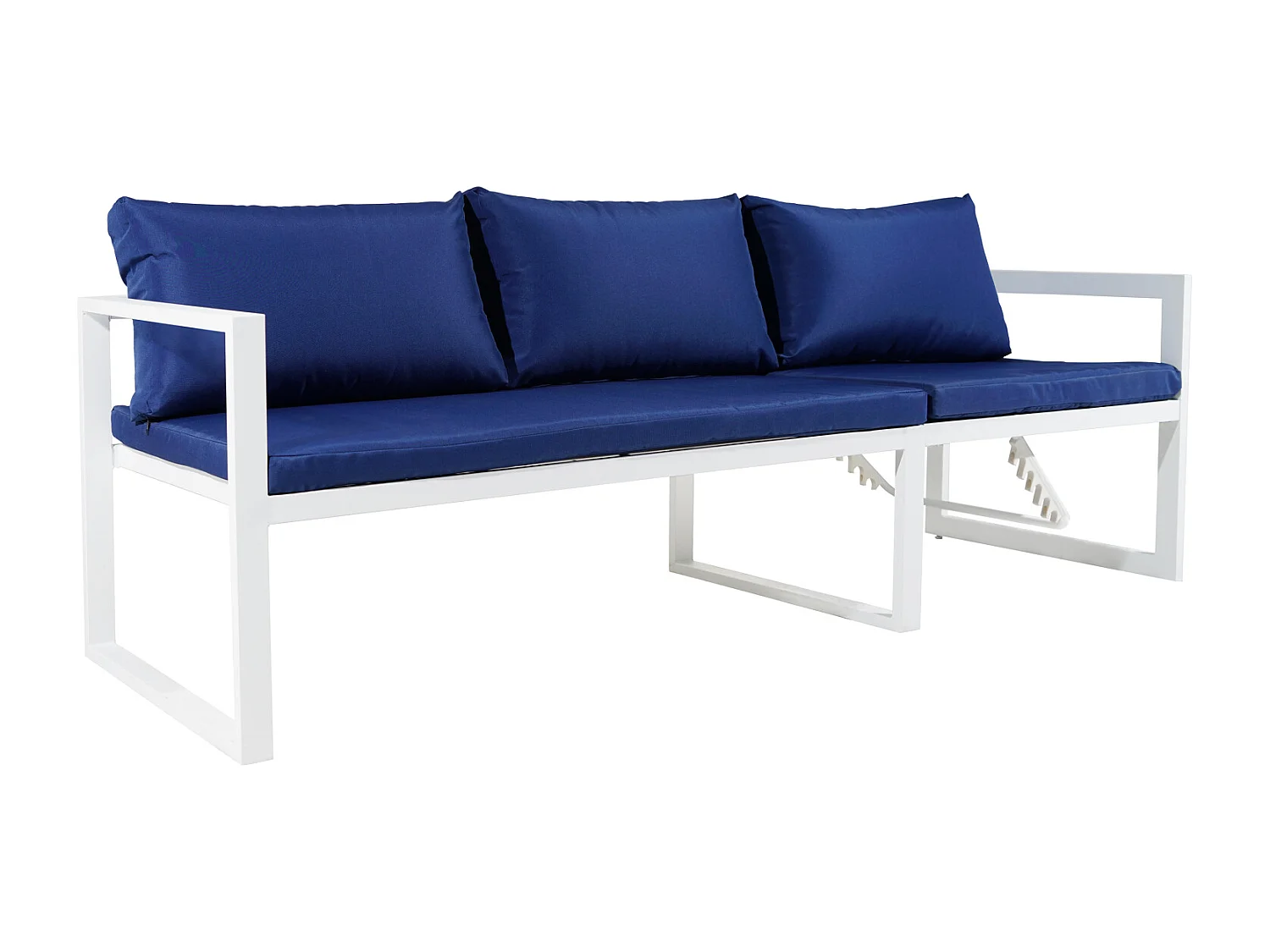 Salon de jardin modulable IBIZA en tissu bleu 7 places - aluminium blanc - HAPPY GARDEN