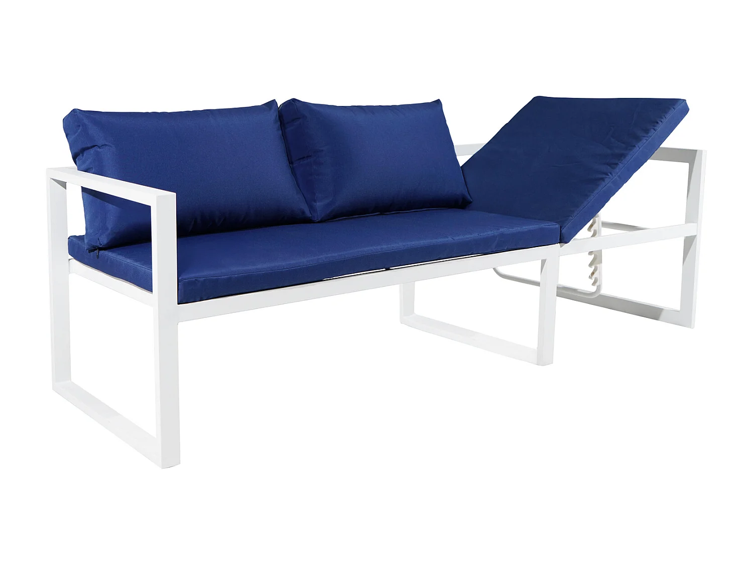 Salon de jardin modulable IBIZA en tissu bleu 7 places - aluminium blanc - HAPPY GARDEN