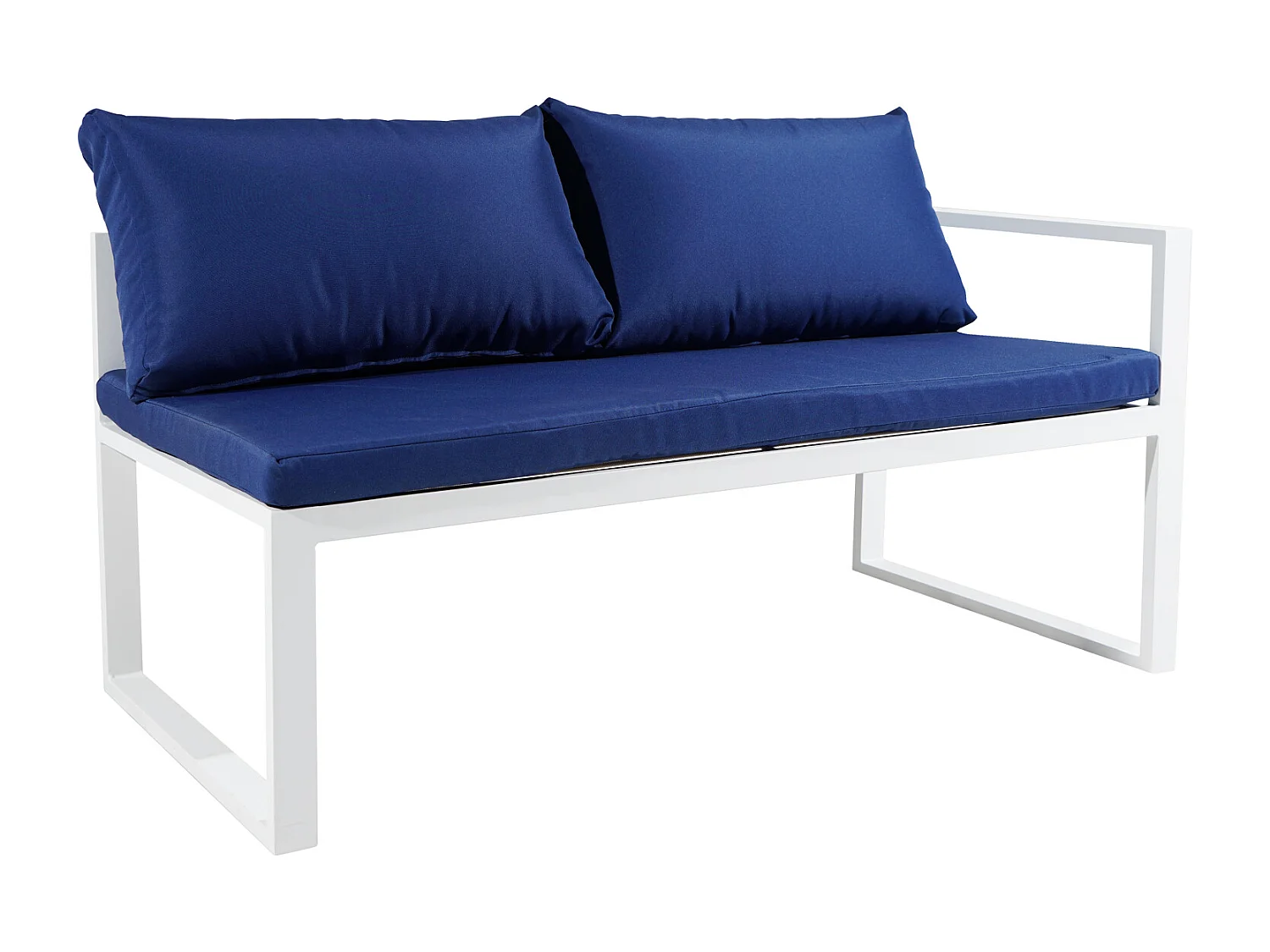 Salon de jardin modulable IBIZA en tissu bleu 7 places - aluminium blanc - HAPPY GARDEN