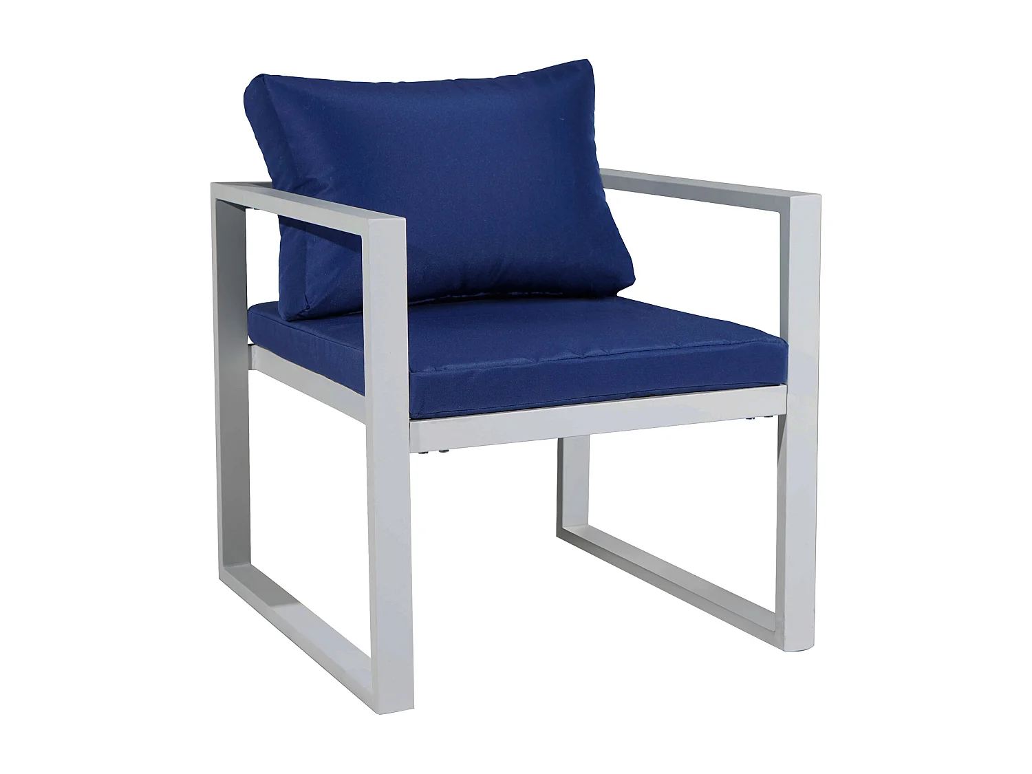 Salon de jardin modulable IBIZA en tissu bleu 7 places - aluminium blanc - HAPPY GARDEN