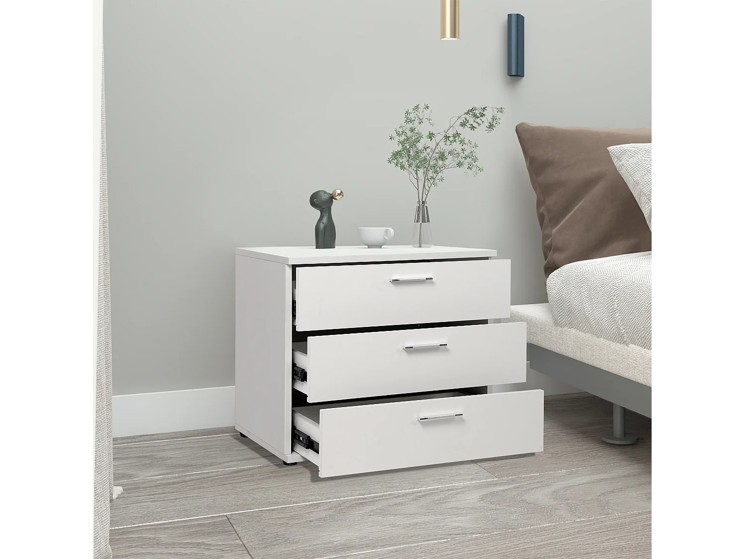 Table de nuit d'appoint moderne avec 3 tiroirs rangement 53x45x38 cm ML-DESIGN