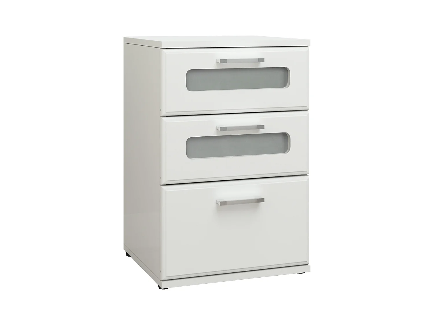 Table de nuit chevet avec 3 tiroirs et 2 inserts vitrés blanche MDF ML-DESIGN