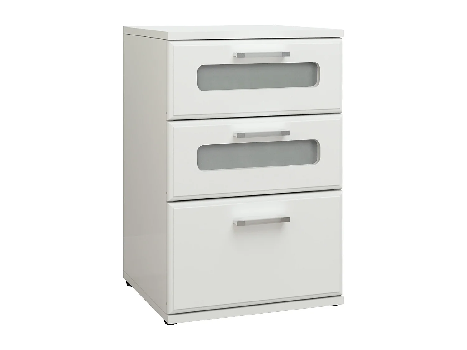 Comodino con 3 cassetti e 2 inserti in vetro bianco MDF ML-DESIGN