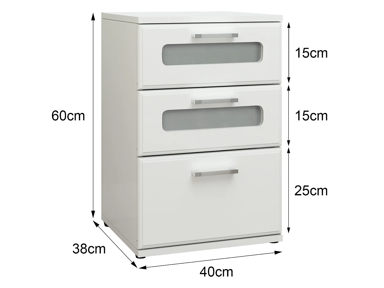 Comodino con 3 cassetti e 2 inserti in vetro bianco MDF ML-DESIGN