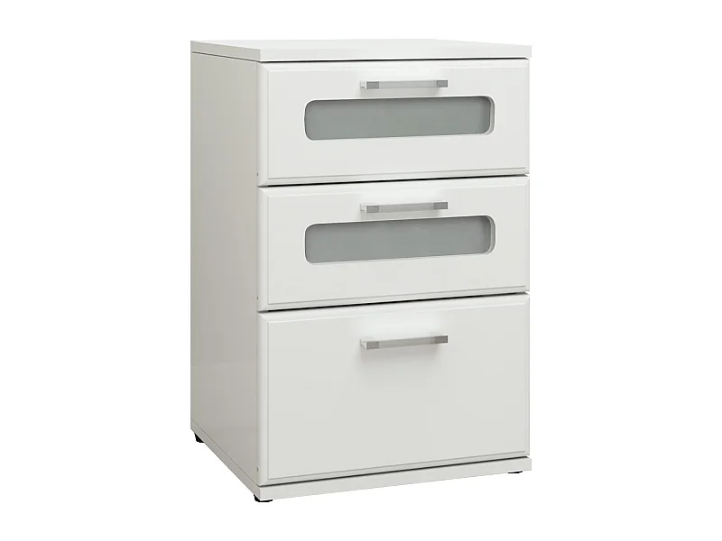 Mesilla de noche con 3 cajones y 2 insertos de cristal MDF blanco ML-DESIGN
